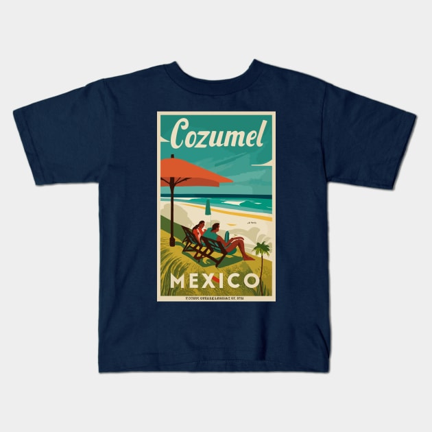 A Vintage Travel Art of Cozumel - Mexico Kids T-Shirt by goodoldvintage